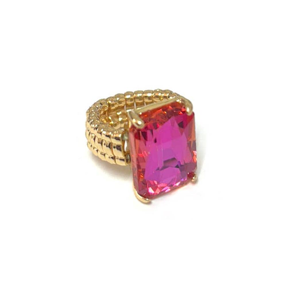 Dopamine Rectangular Glass Cocktail Stretch Adjustable Ring - Picture 3 of 16